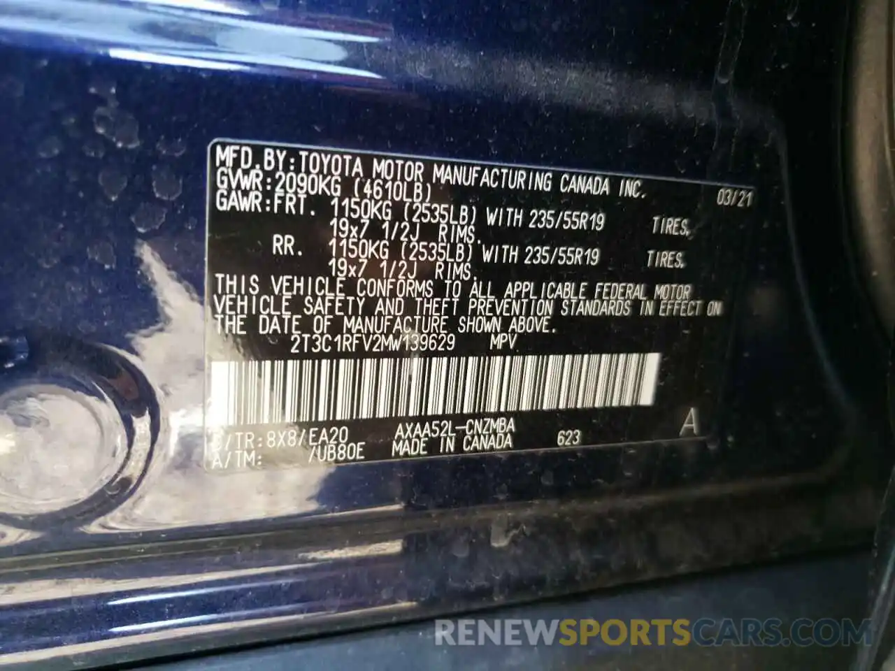 10 Фотография поврежденного автомобиля 2T3C1RFV2MW139629 TOYOTA RAV4 2021