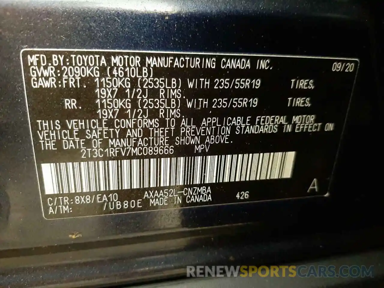 10 Фотография поврежденного автомобиля 2T3C1RFV7MC089666 TOYOTA RAV4 2021