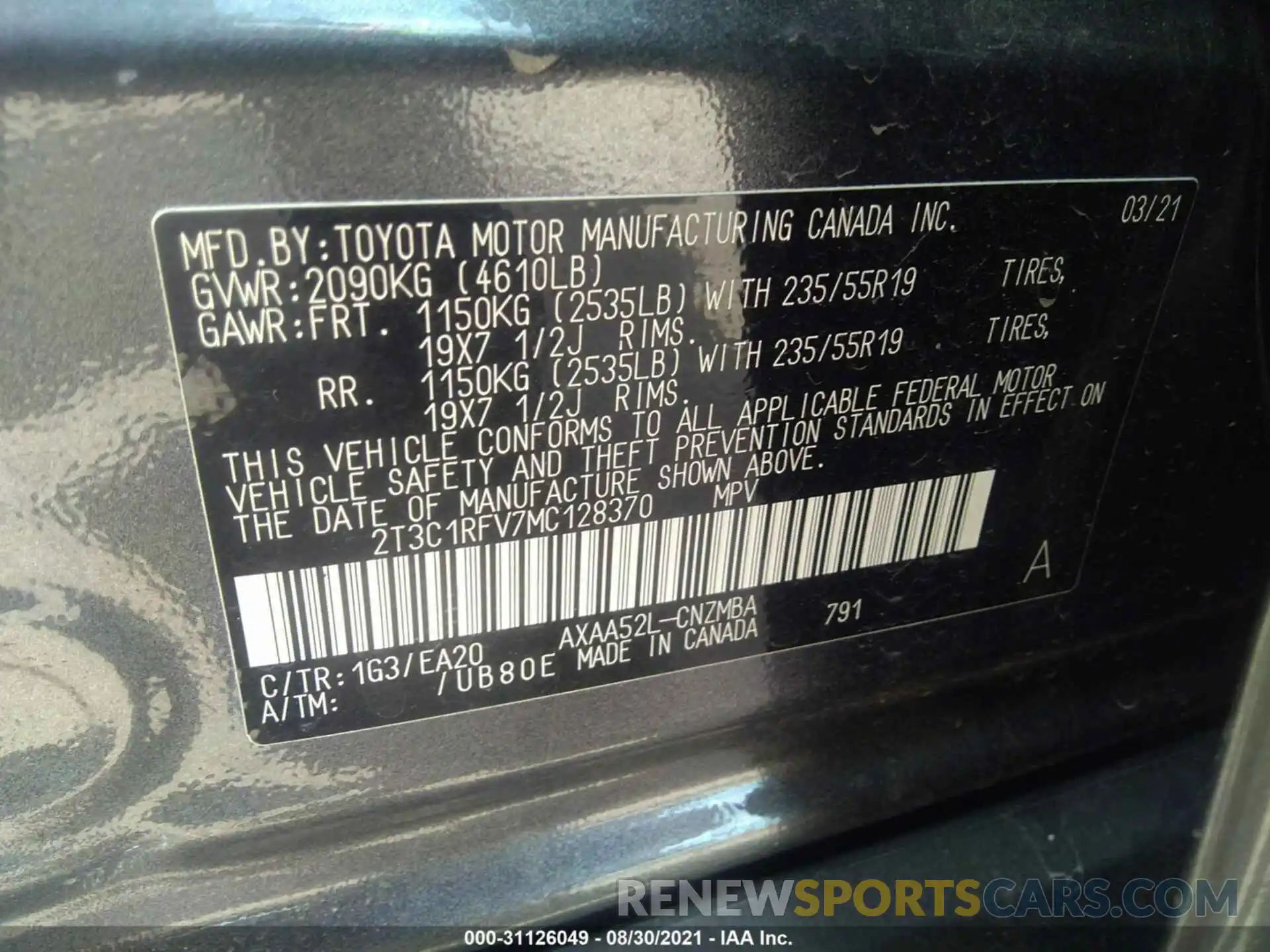 9 Фотография поврежденного автомобиля 2T3C1RFV7MC128370 TOYOTA RAV4 2021