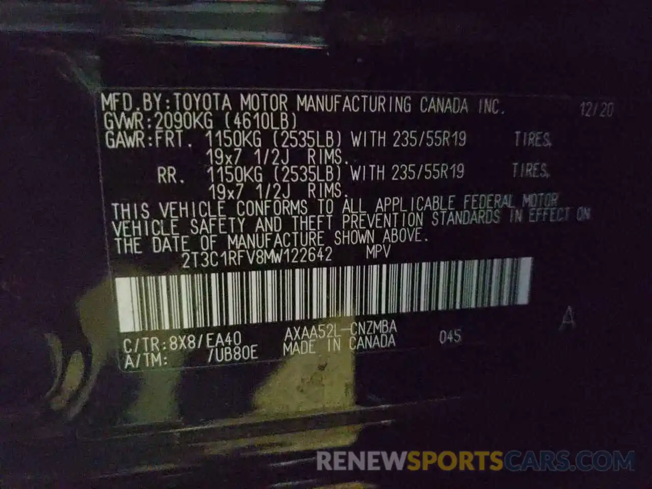 10 Фотография поврежденного автомобиля 2T3C1RFV8MW122642 TOYOTA RAV4 2021