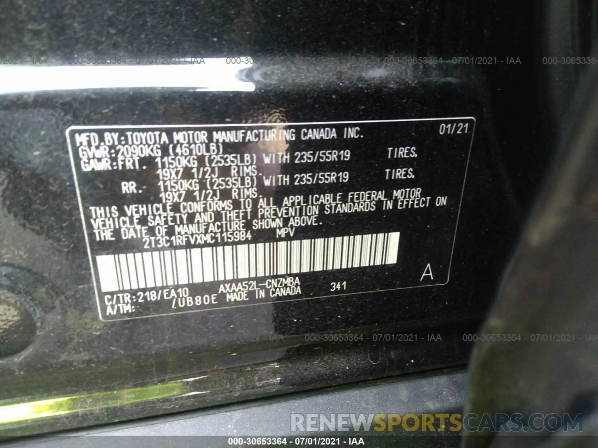 9 Фотография поврежденного автомобиля 2T3C1RFVXMC115984 TOYOTA RAV4 2021