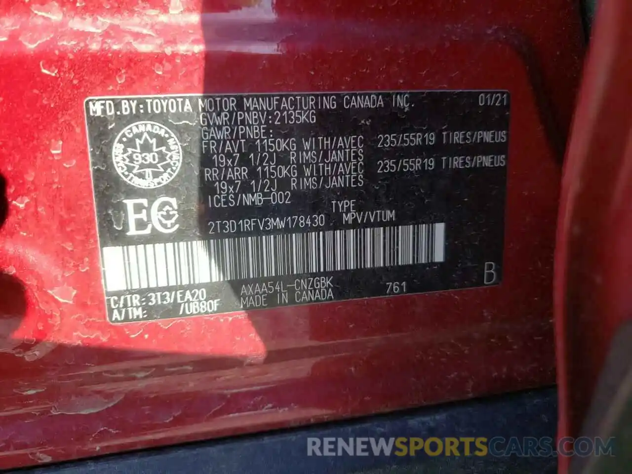 10 Фотография поврежденного автомобиля 2T3D1RFV3MW178430 TOYOTA RAV4 2021