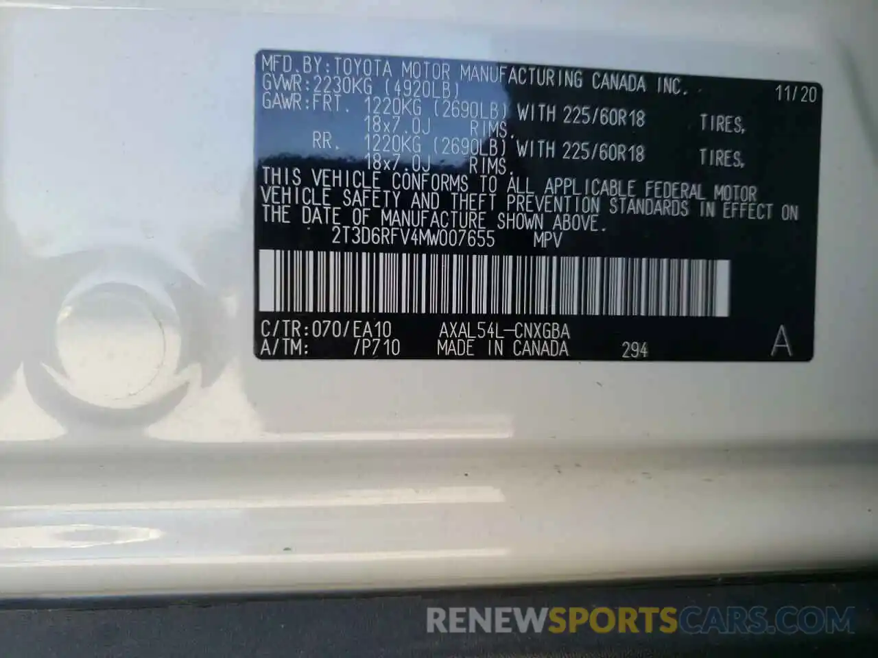 10 Фотография поврежденного автомобиля 2T3D6RFV4MW007655 TOYOTA RAV4 2021