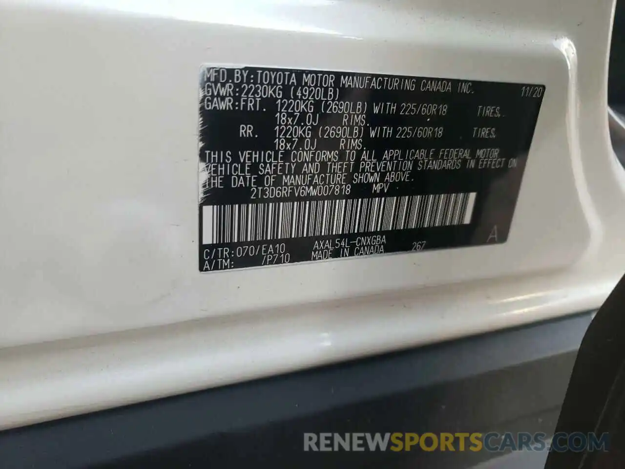 10 Фотография поврежденного автомобиля 2T3D6RFV6MW007818 TOYOTA RAV4 2021