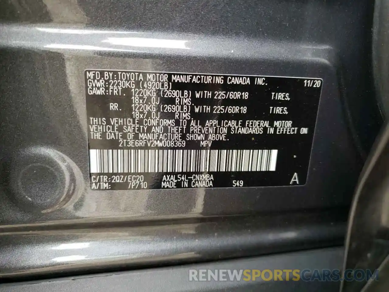 10 Фотография поврежденного автомобиля 2T3E6RFV2MW008369 TOYOTA RAV4 2021