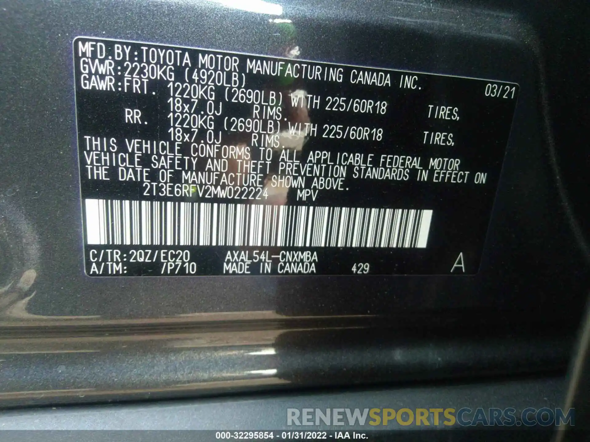 8 Фотография поврежденного автомобиля 2T3E6RFV2MW022224 TOYOTA RAV4 2021