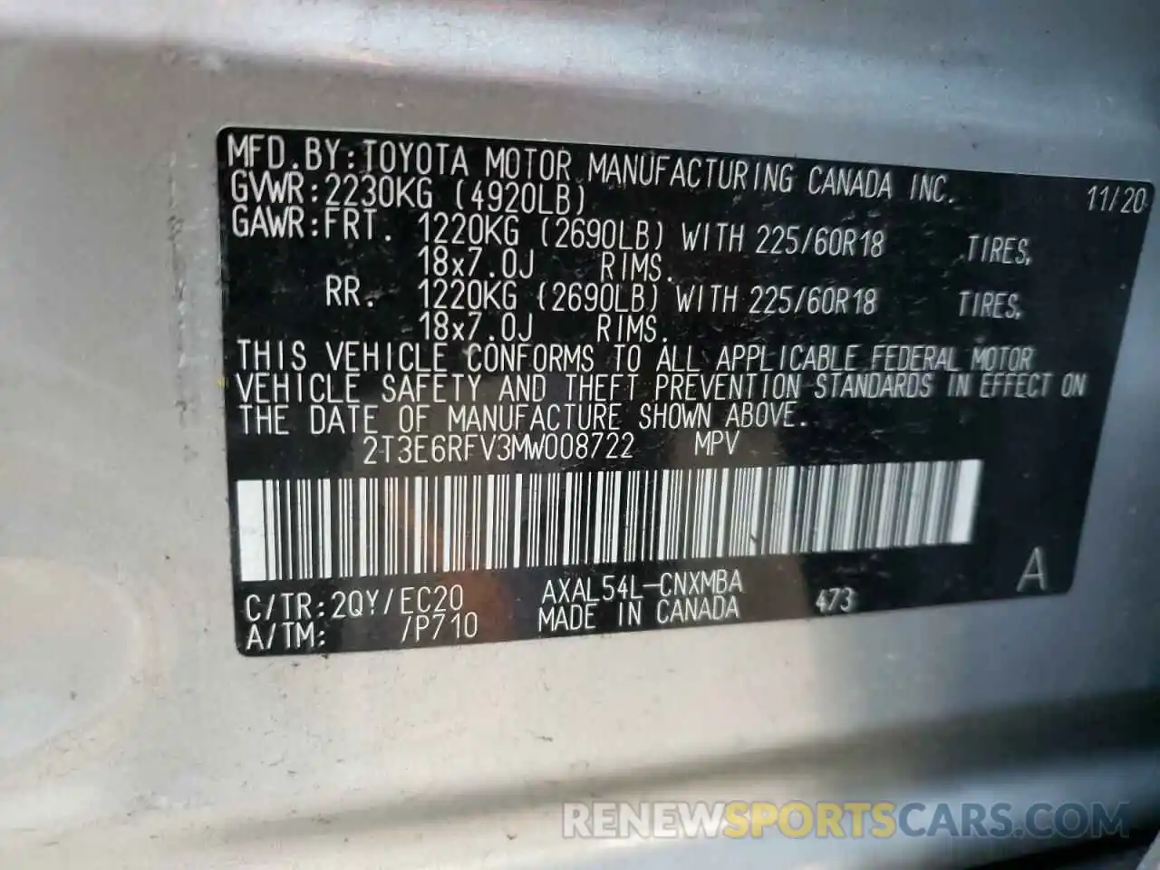 10 Фотография поврежденного автомобиля 2T3E6RFV3MW008722 TOYOTA RAV4 2021