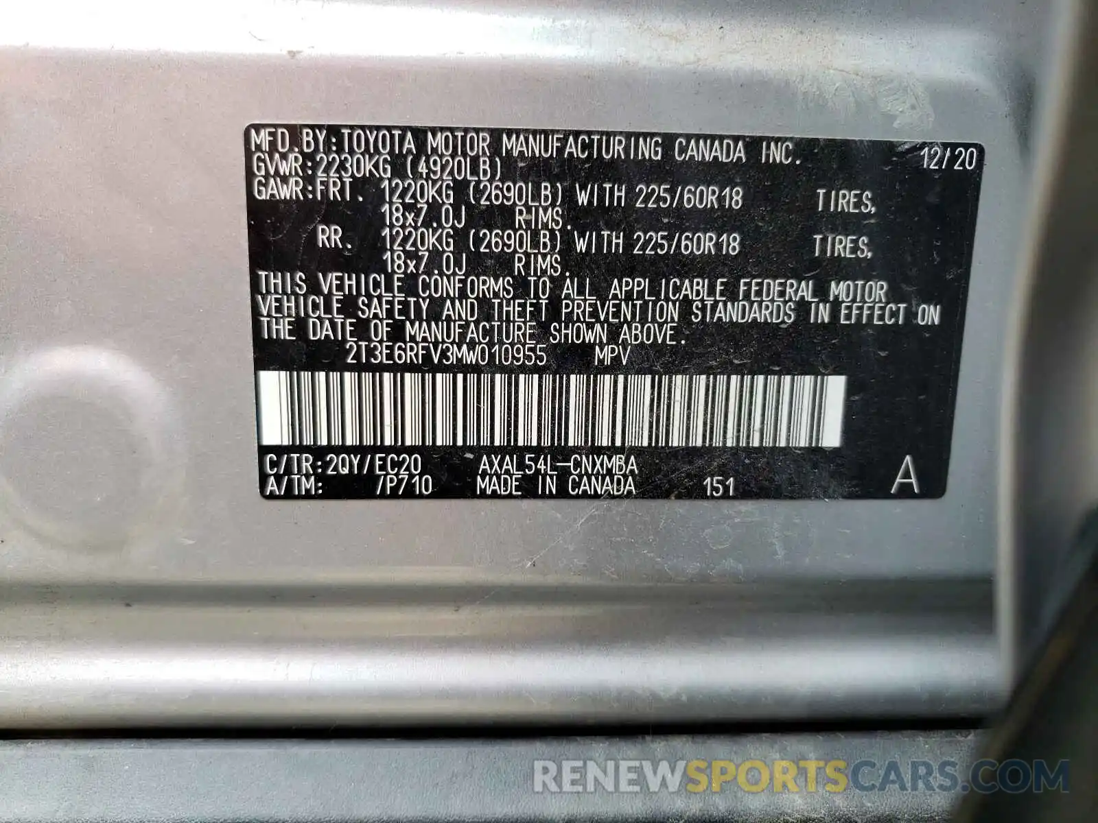 10 Фотография поврежденного автомобиля 2T3E6RFV3MW010955 TOYOTA RAV4 2021