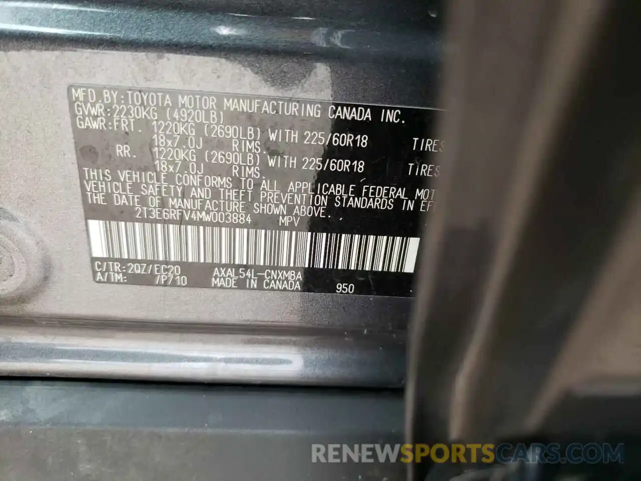 10 Фотография поврежденного автомобиля 2T3E6RFV4MW003884 TOYOTA RAV4 2021