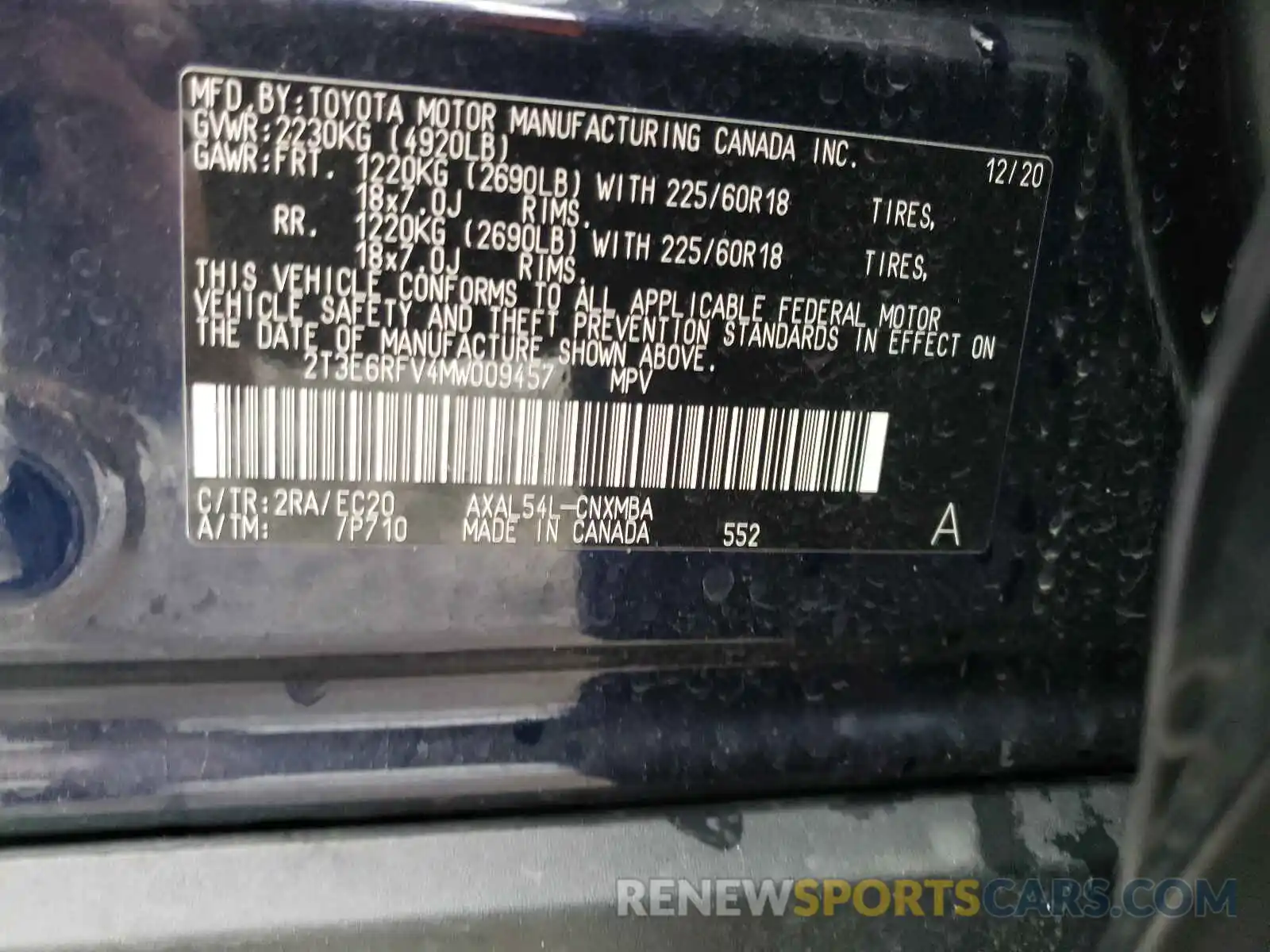 10 Фотография поврежденного автомобиля 2T3E6RFV4MW009457 TOYOTA RAV4 2021