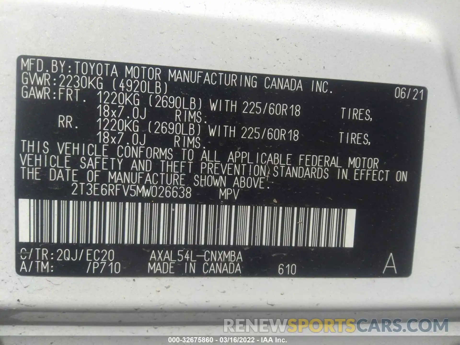 9 Photograph of a damaged car 2T3E6RFV5MW026638 TOYOTA RAV4 2021