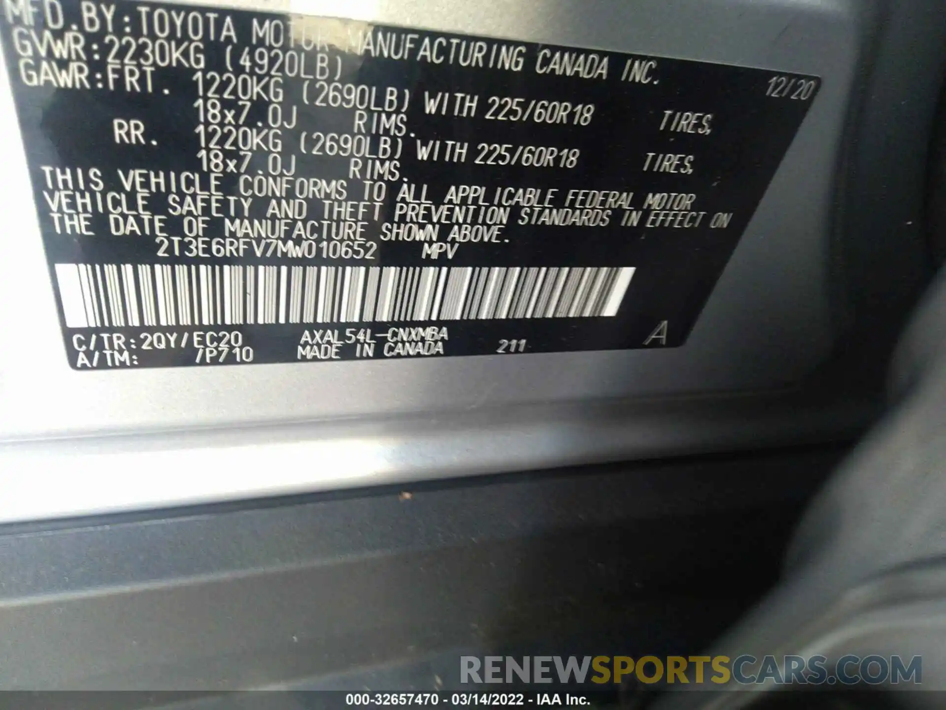 9 Фотография поврежденного автомобиля 2T3E6RFV7MW010652 TOYOTA RAV4 2021