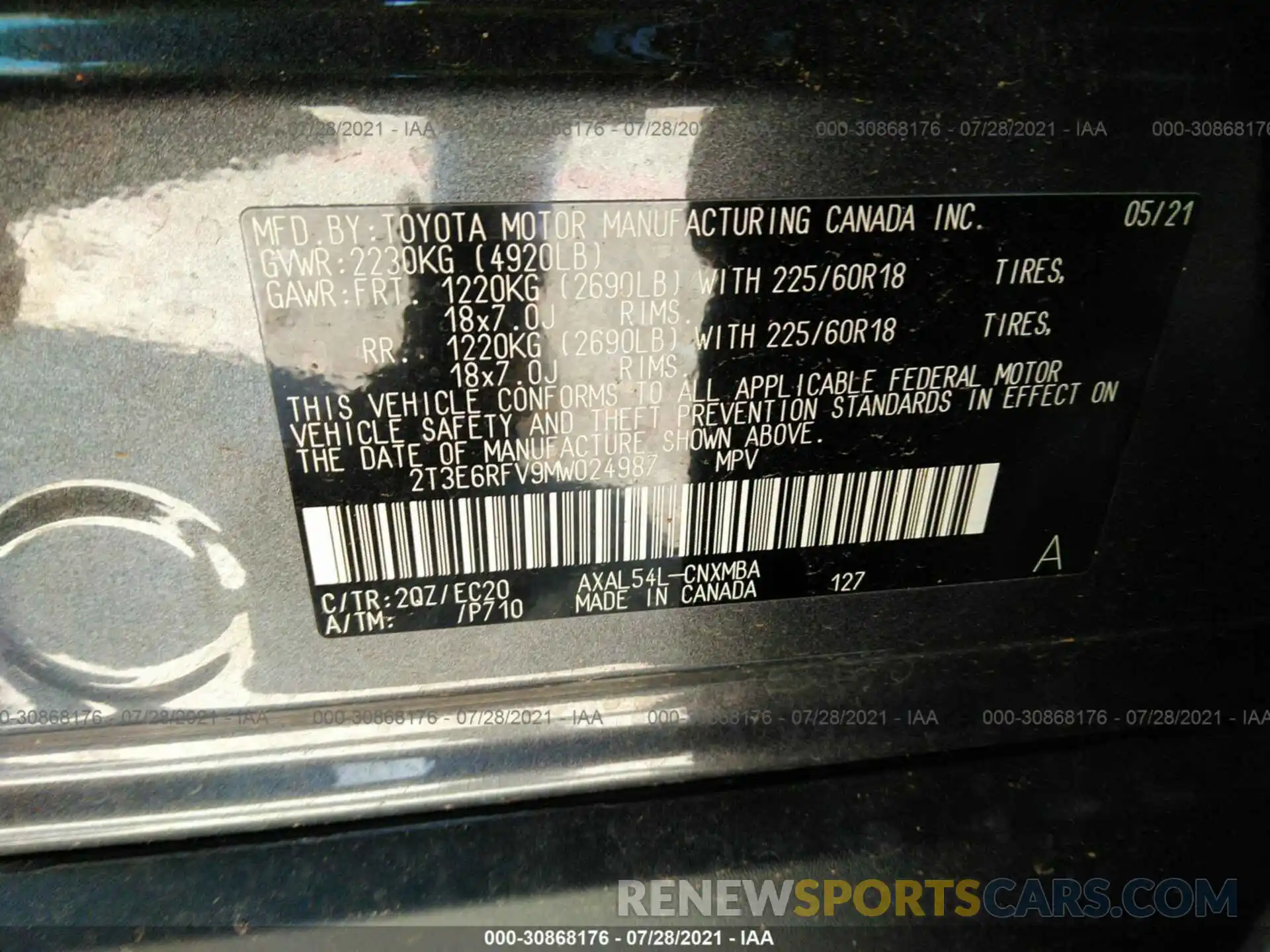 9 Фотография поврежденного автомобиля 2T3E6RFV9MW024987 TOYOTA RAV4 2021