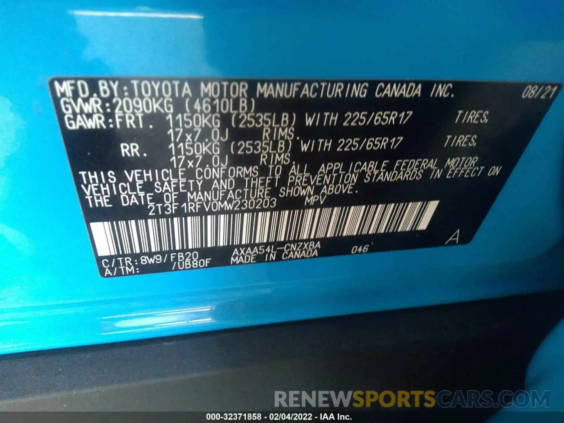 9 Фотография поврежденного автомобиля 2T3F1RFV0MW230203 TOYOTA RAV4 2021