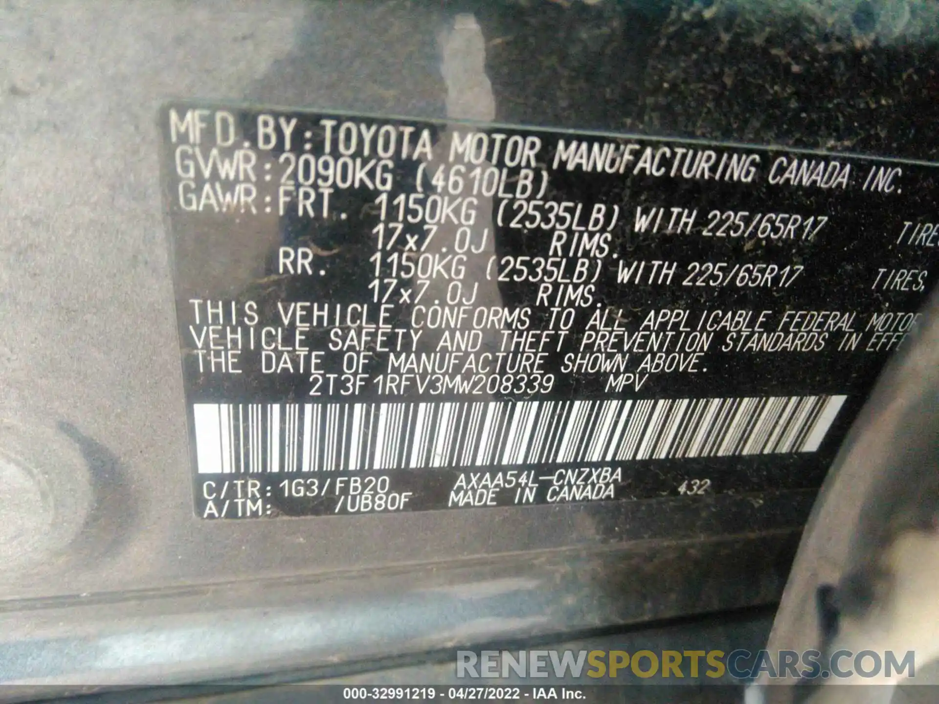 9 Фотография поврежденного автомобиля 2T3F1RFV3MW208339 TOYOTA RAV4 2021