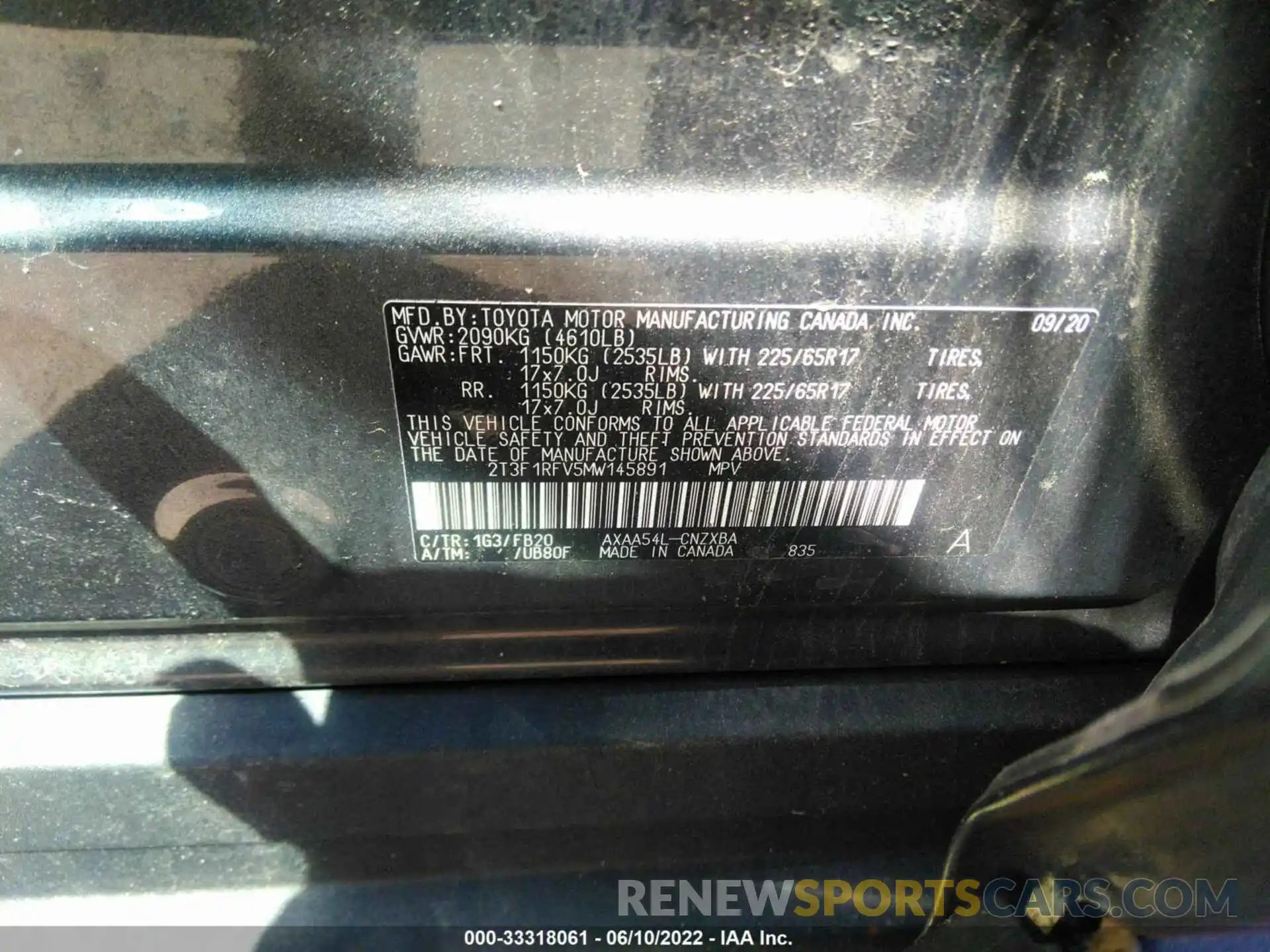 9 Фотография поврежденного автомобиля 2T3F1RFV5MW145891 TOYOTA RAV4 2021