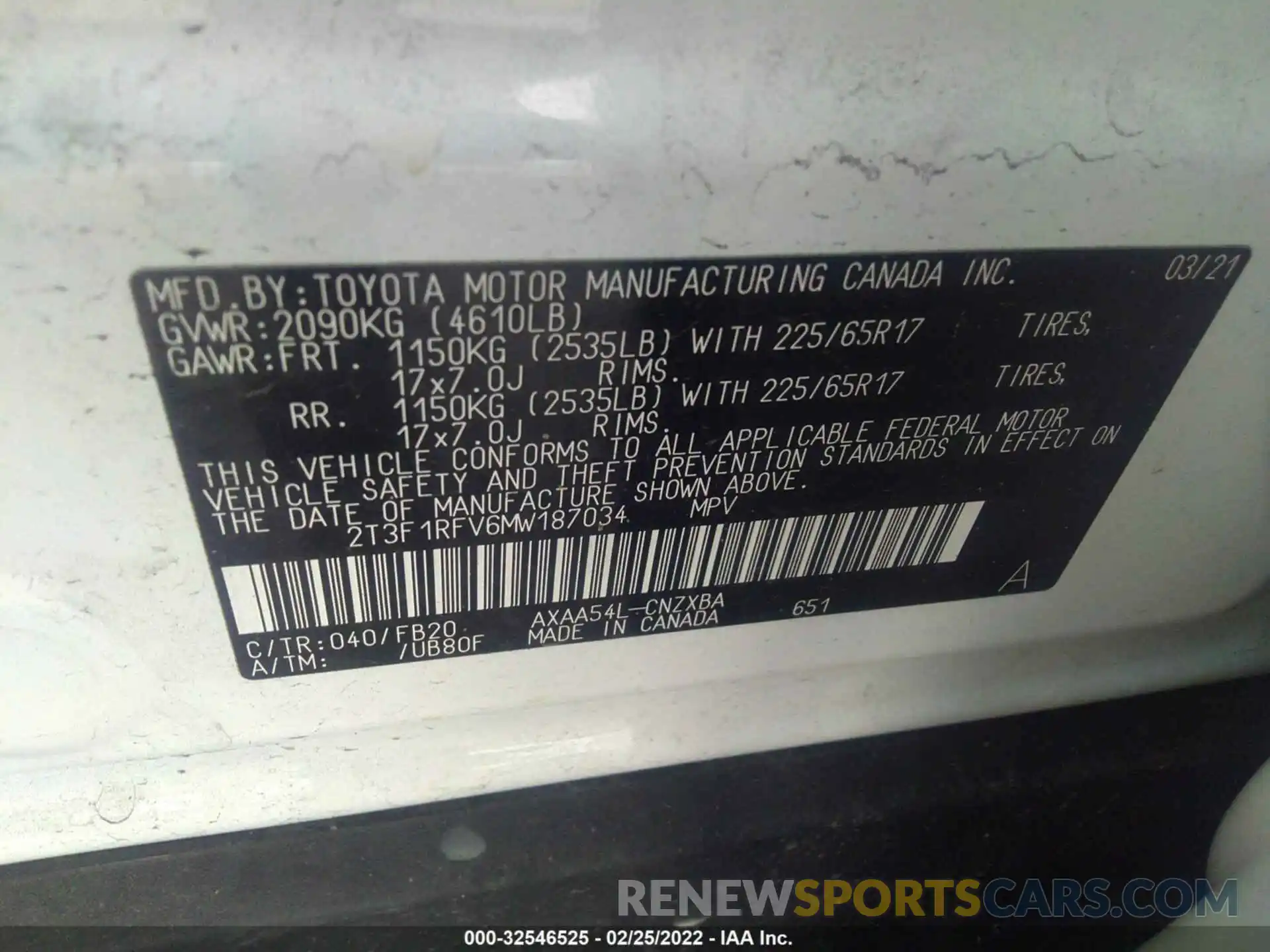 9 Фотография поврежденного автомобиля 2T3F1RFV6MW187034 TOYOTA RAV4 2021