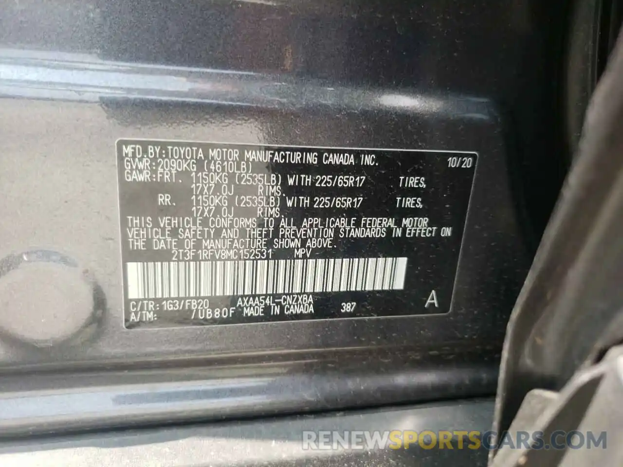 10 Фотография поврежденного автомобиля 2T3F1RFV8MC152531 TOYOTA RAV4 2021