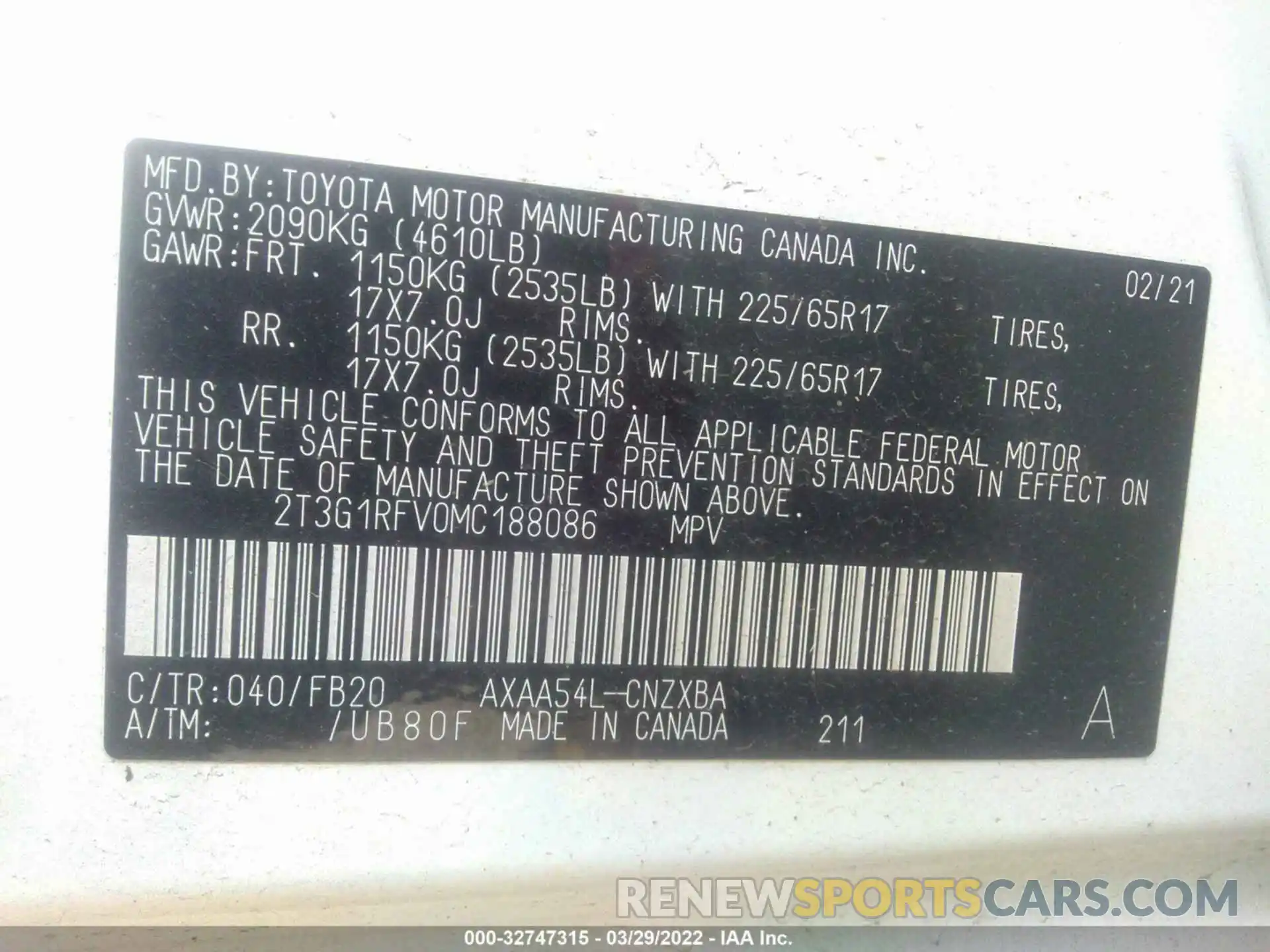 9 Фотография поврежденного автомобиля 2T3G1RFV0MC188086 TOYOTA RAV4 2021