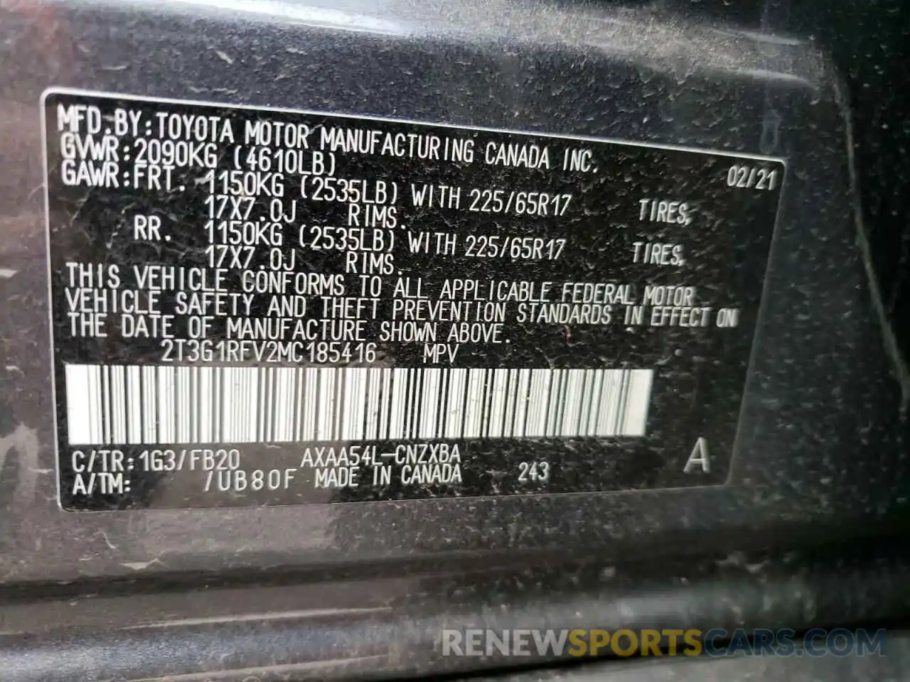 10 Фотография поврежденного автомобиля 2T3G1RFV2MC185416 TOYOTA RAV4 2021