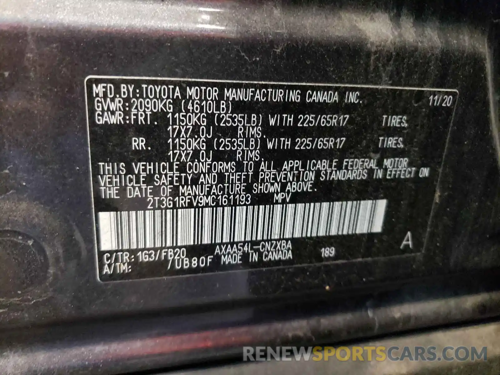 10 Фотография поврежденного автомобиля 2T3G1RFV9MC161193 TOYOTA RAV4 2021