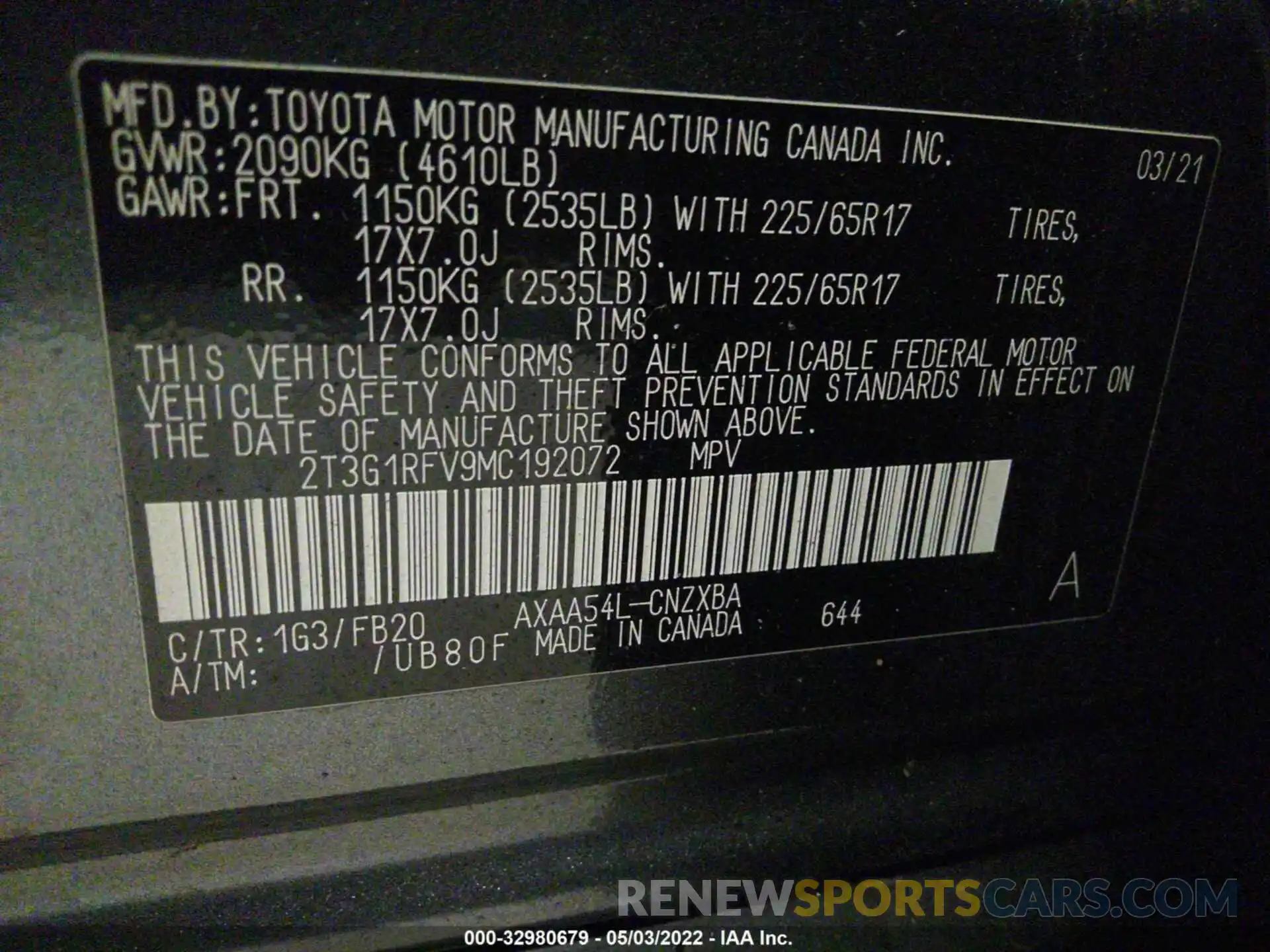 9 Фотография поврежденного автомобиля 2T3G1RFV9MC192072 TOYOTA RAV4 2021