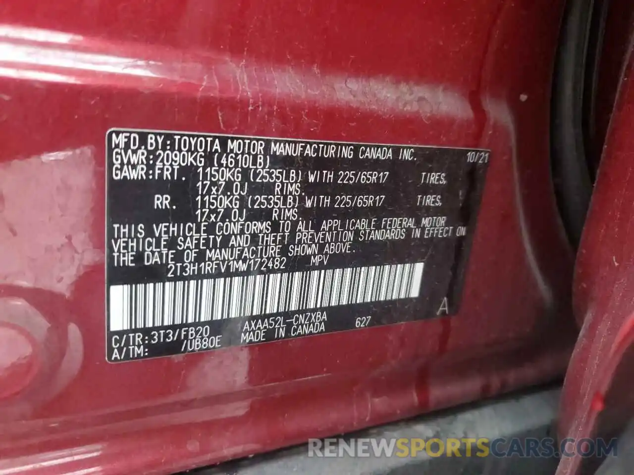 12 Фотография поврежденного автомобиля 2T3H1RFV1MW172482 TOYOTA RAV4 2021