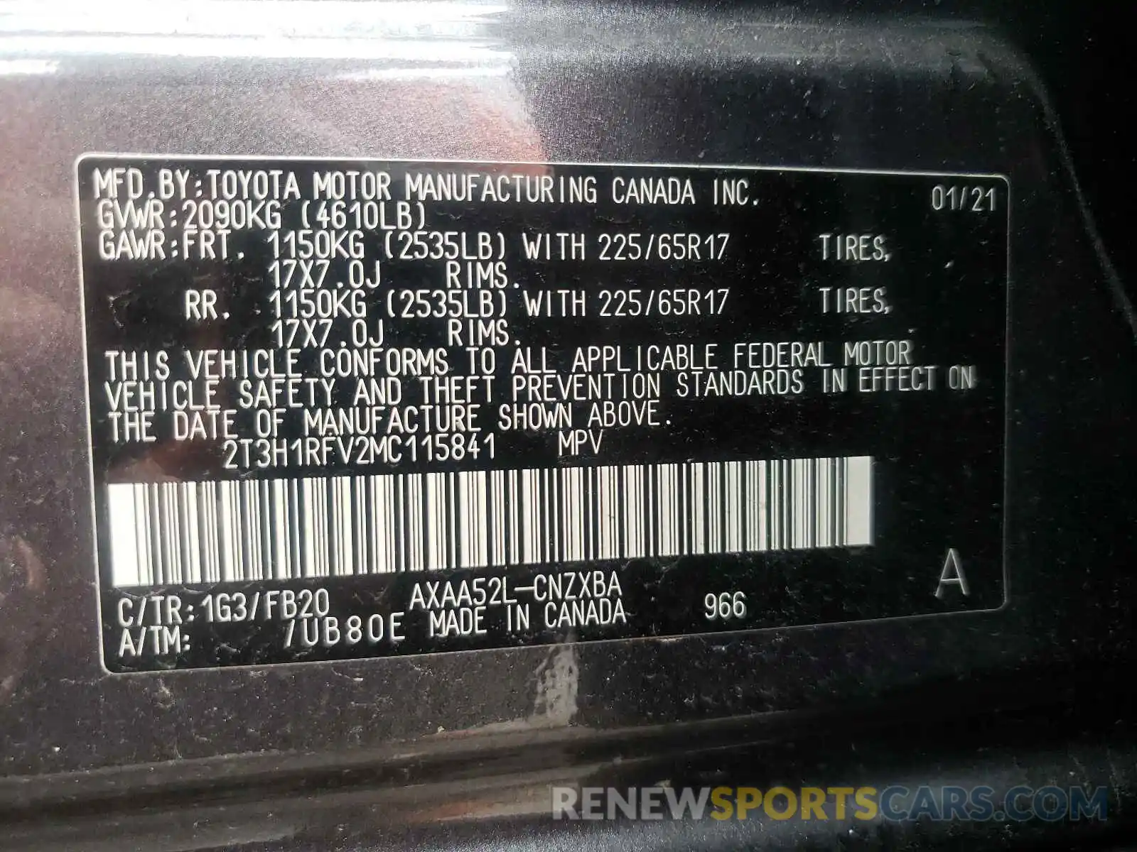 10 Фотография поврежденного автомобиля 2T3H1RFV2MC115841 TOYOTA RAV4 2021