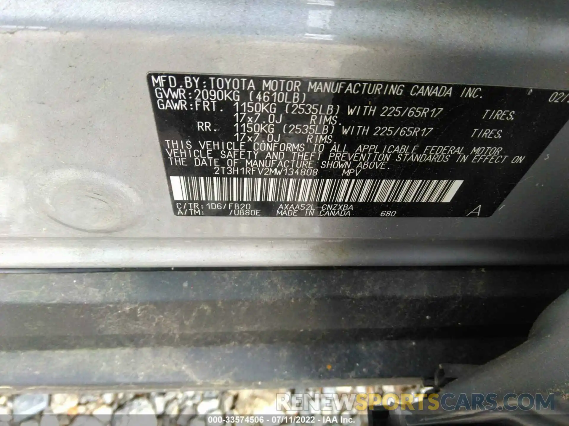 9 Фотография поврежденного автомобиля 2T3H1RFV2MW134808 TOYOTA RAV4 2021