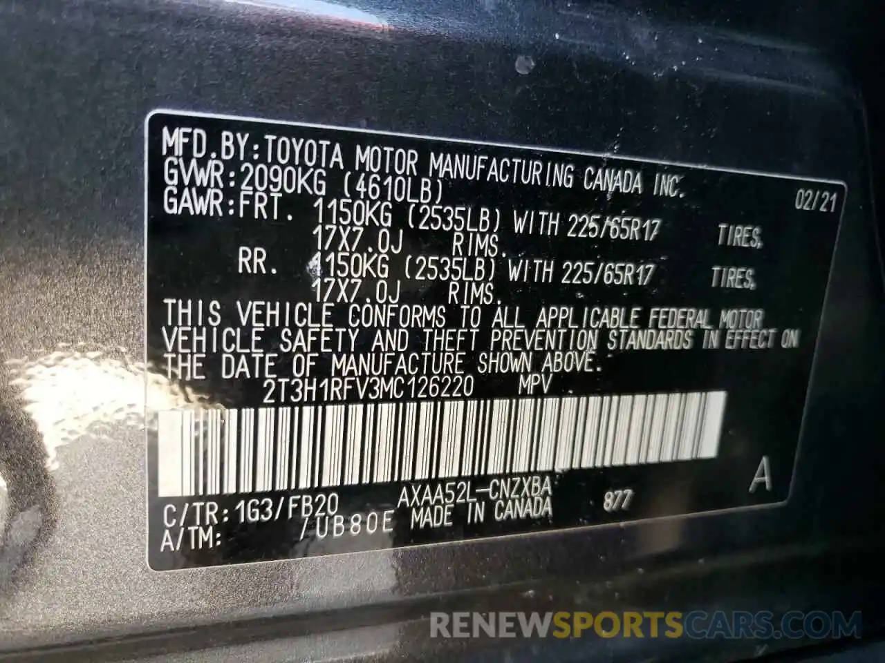 10 Фотография поврежденного автомобиля 2T3H1RFV3MC126220 TOYOTA RAV4 2021