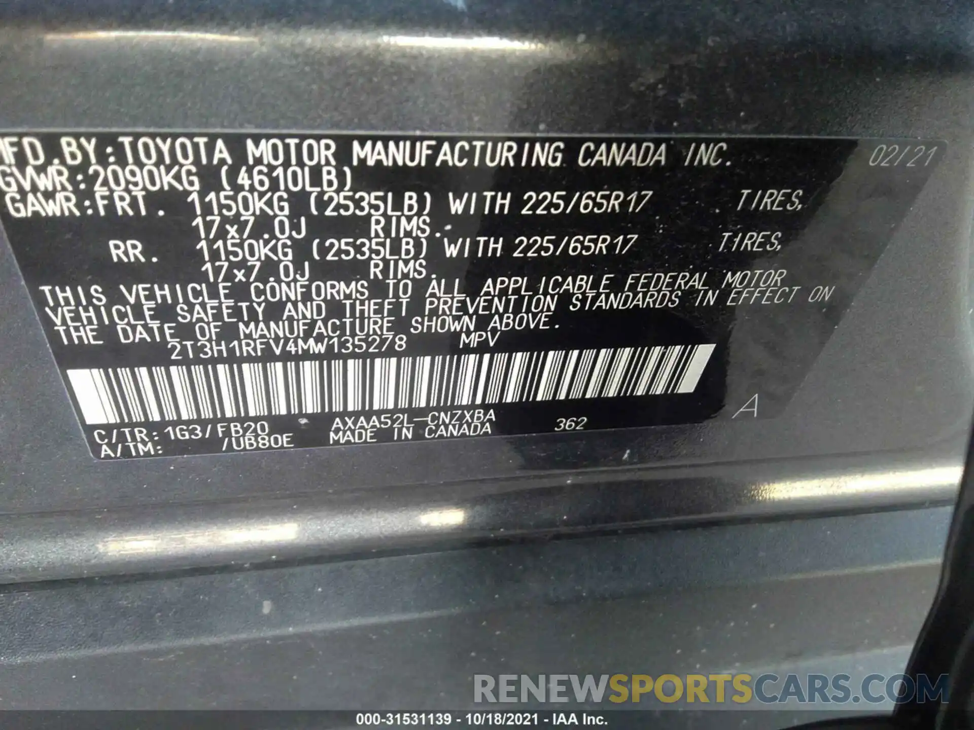 9 Фотография поврежденного автомобиля 2T3H1RFV4MW135278 TOYOTA RAV4 2021