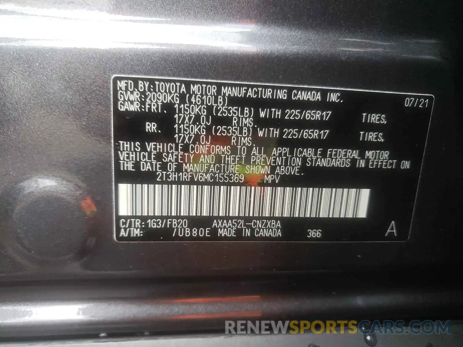 10 Фотография поврежденного автомобиля 2T3H1RFV6MC155369 TOYOTA RAV4 2021