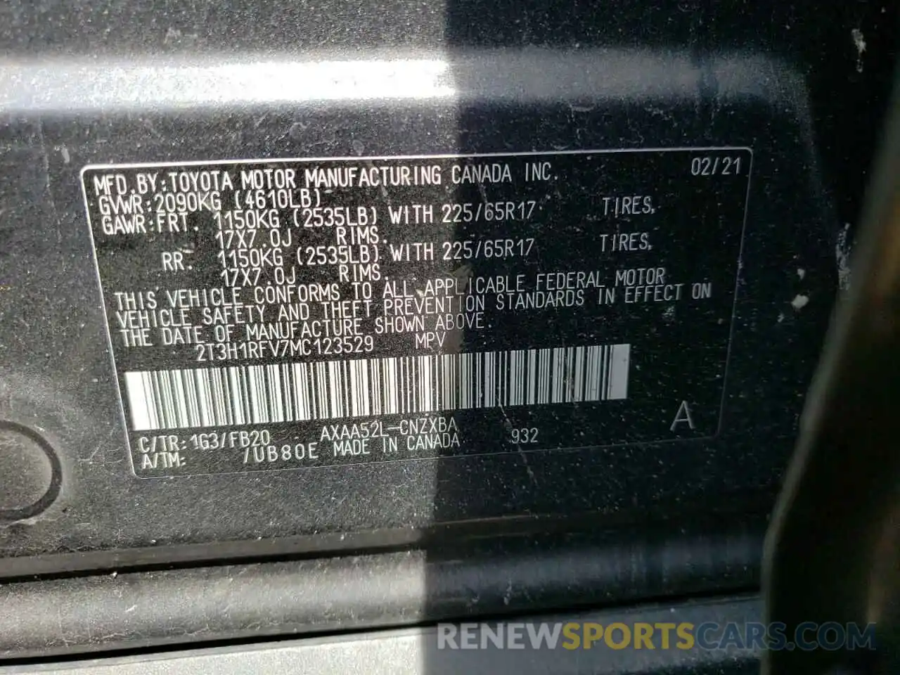 10 Фотография поврежденного автомобиля 2T3H1RFV7MC123529 TOYOTA RAV4 2021