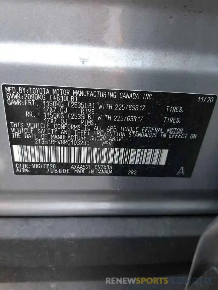 10 Фотография поврежденного автомобиля 2T3H1RFV8MC103290 TOYOTA RAV4 2021