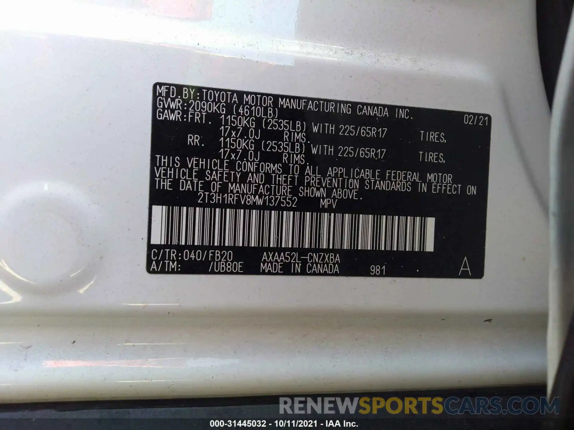 9 Фотография поврежденного автомобиля 2T3H1RFV8MW137552 TOYOTA RAV4 2021