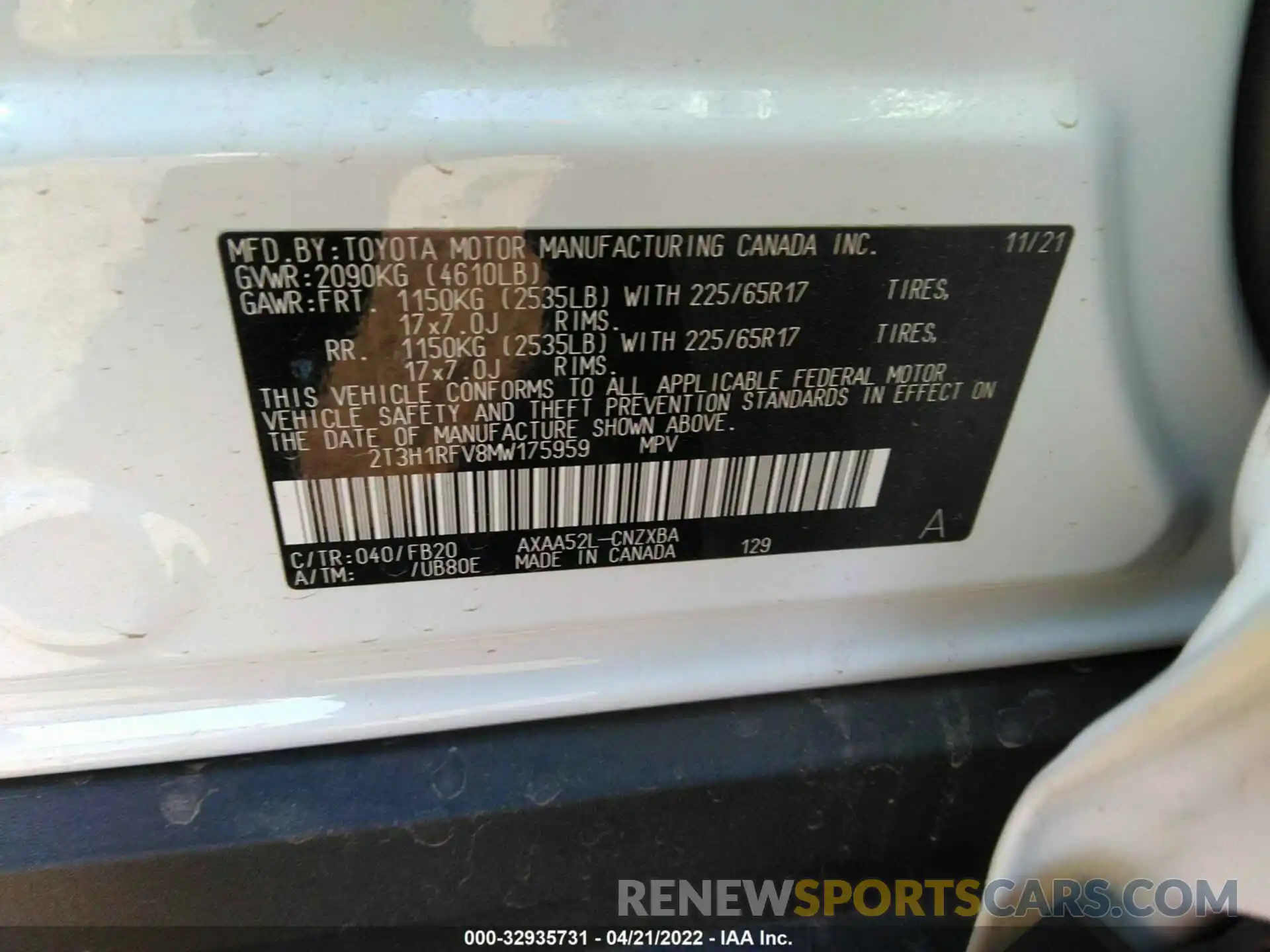 9 Фотография поврежденного автомобиля 2T3H1RFV8MW175959 TOYOTA RAV4 2021