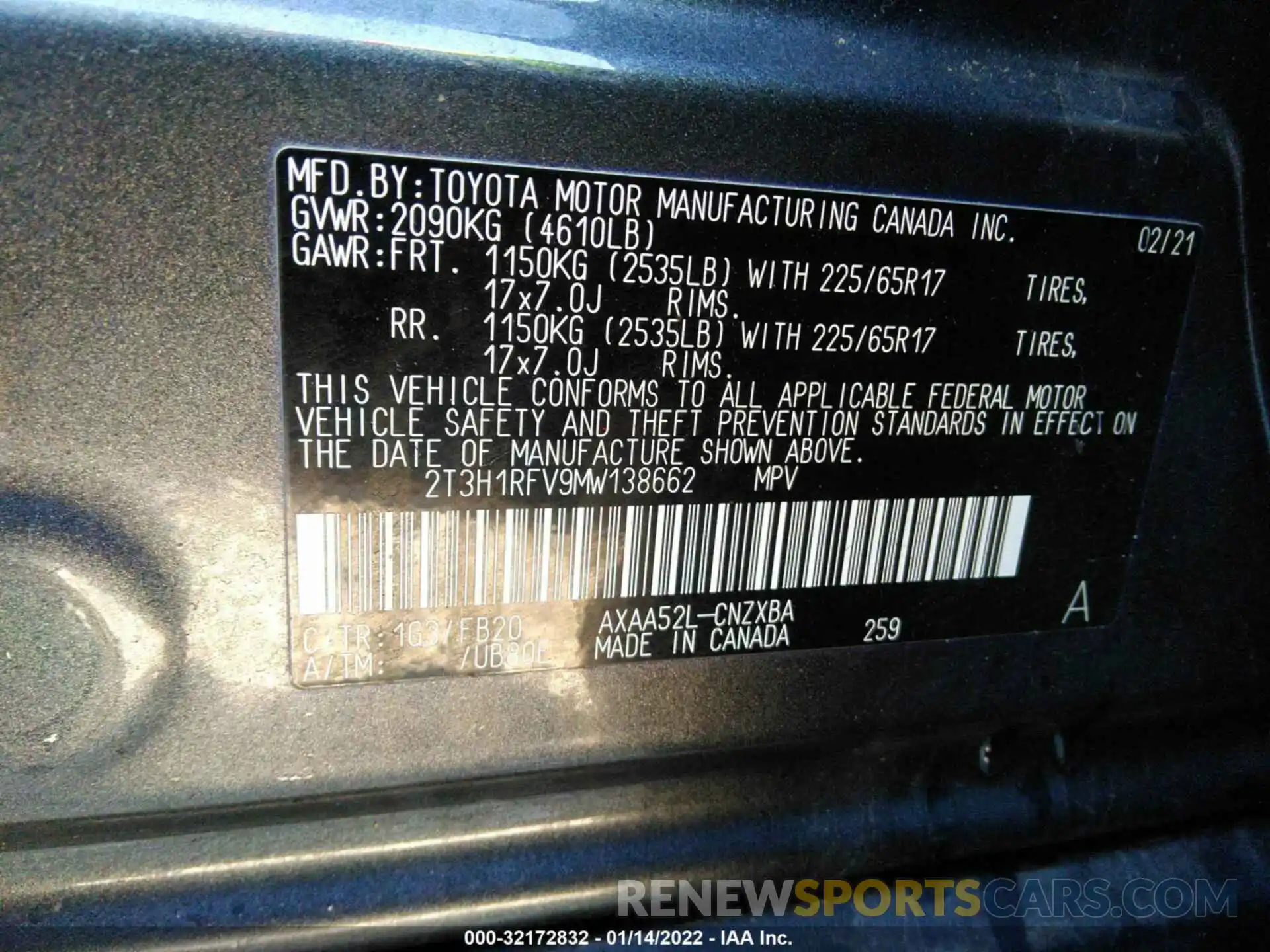 9 Фотография поврежденного автомобиля 2T3H1RFV9MW138662 TOYOTA RAV4 2021