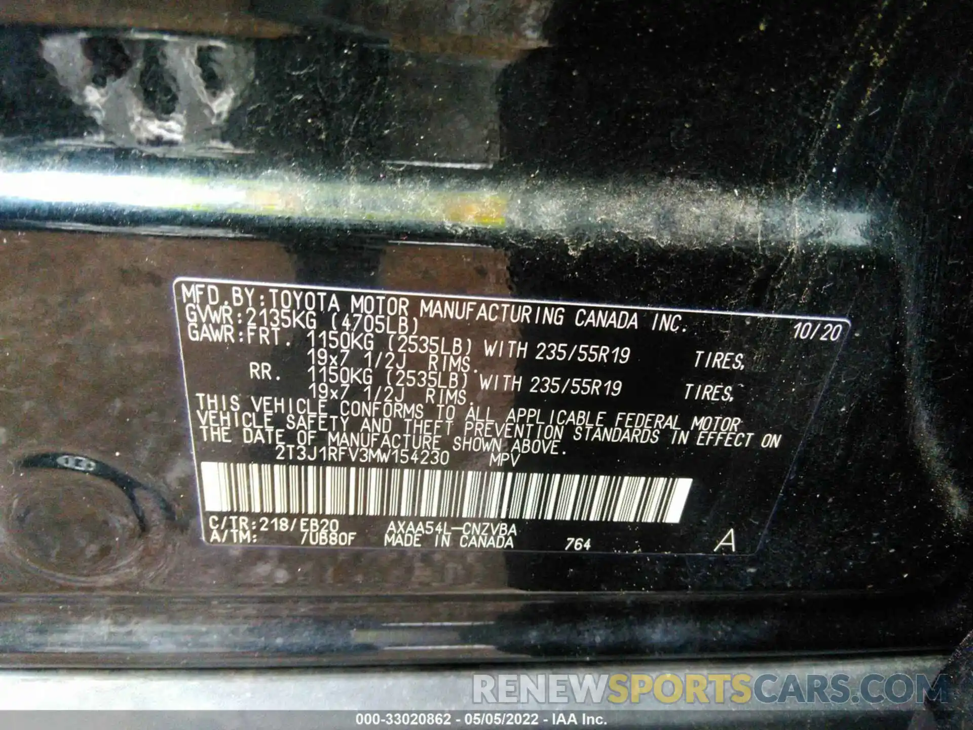 9 Фотография поврежденного автомобиля 2T3J1RFV3MW154230 TOYOTA RAV4 2021