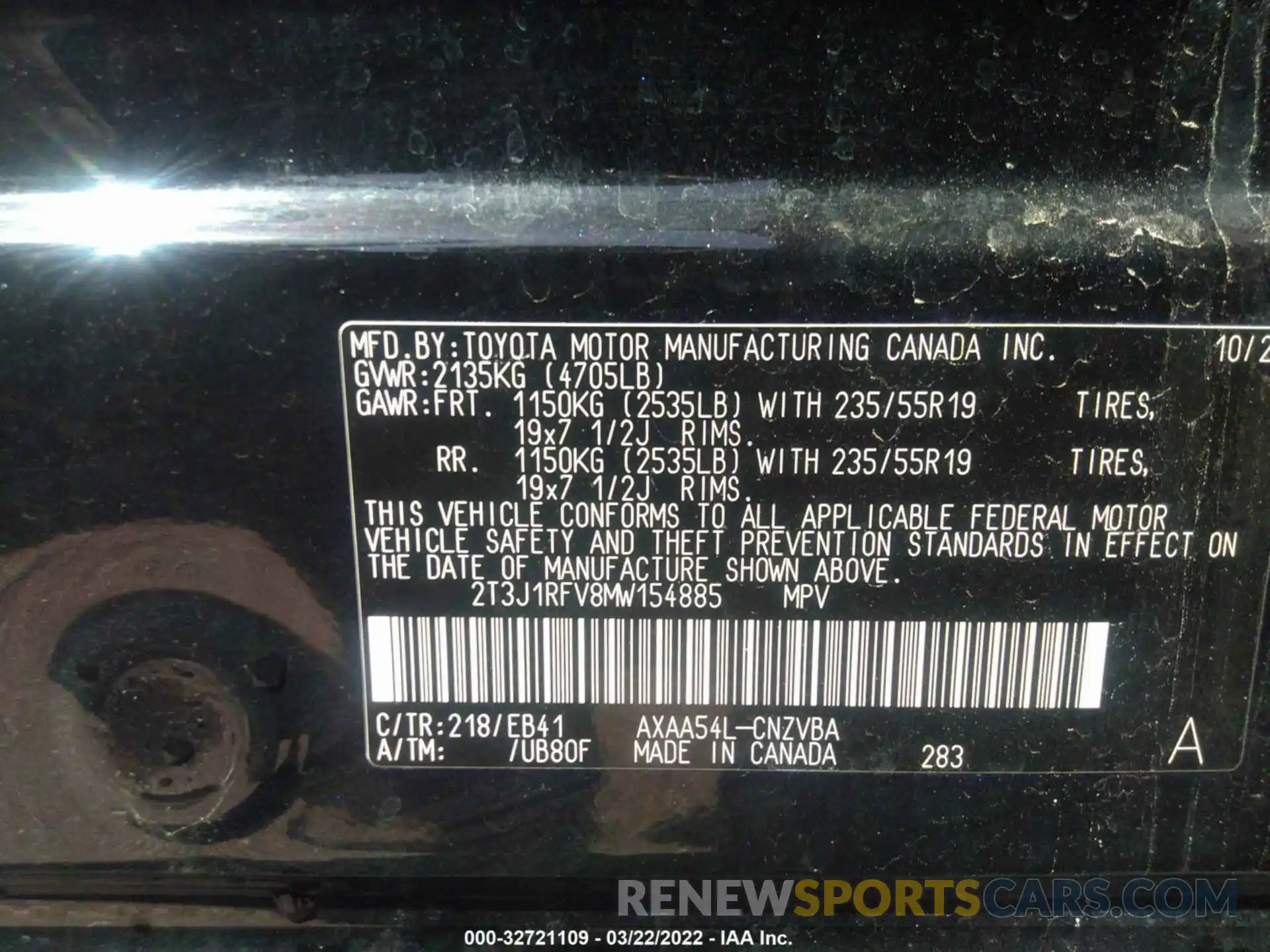 9 Фотография поврежденного автомобиля 2T3J1RFV8MW154885 TOYOTA RAV4 2021