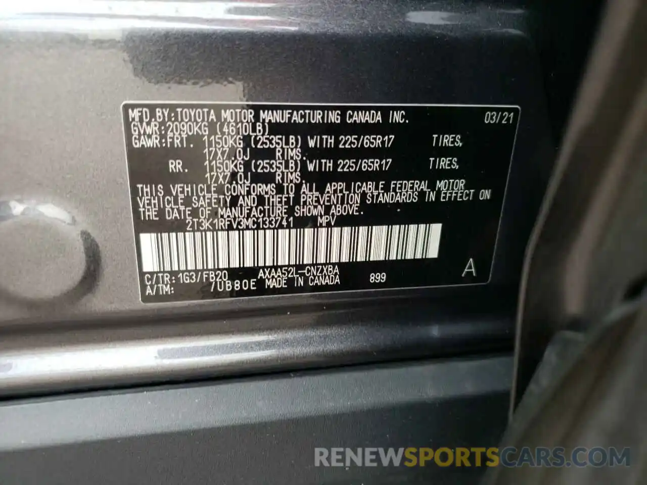 10 Фотография поврежденного автомобиля 2T3K1RFV3MC133741 TOYOTA RAV4 2021