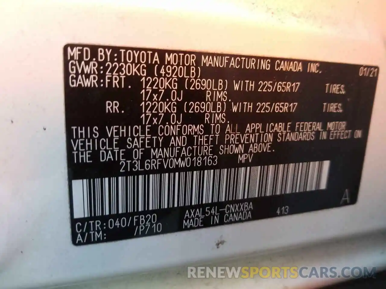 10 Фотография поврежденного автомобиля 2T3L6RFV0MW018163 TOYOTA RAV4 2021