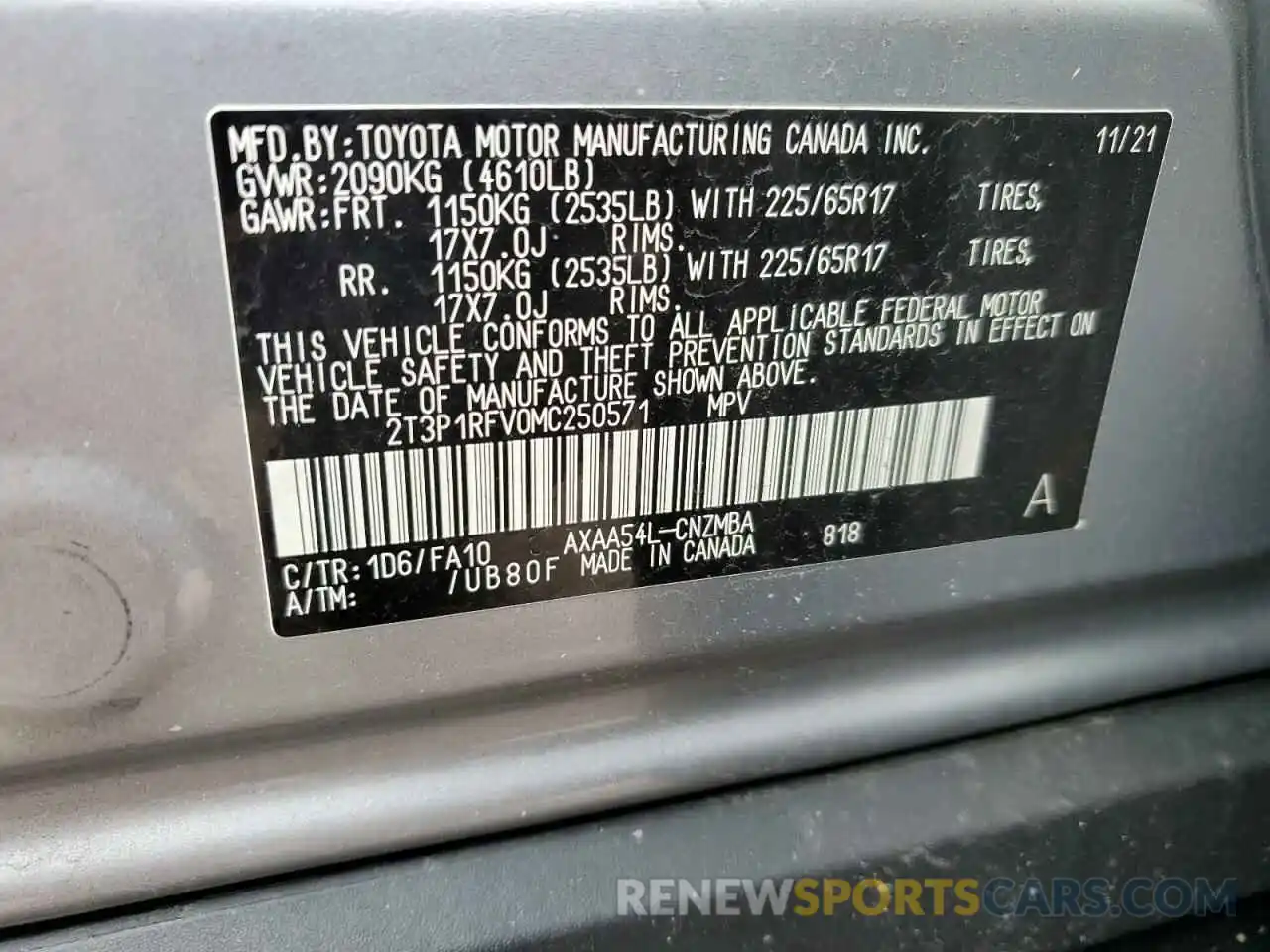 13 Фотография поврежденного автомобиля 2T3P1RFV0MC250571 TOYOTA RAV4 2021