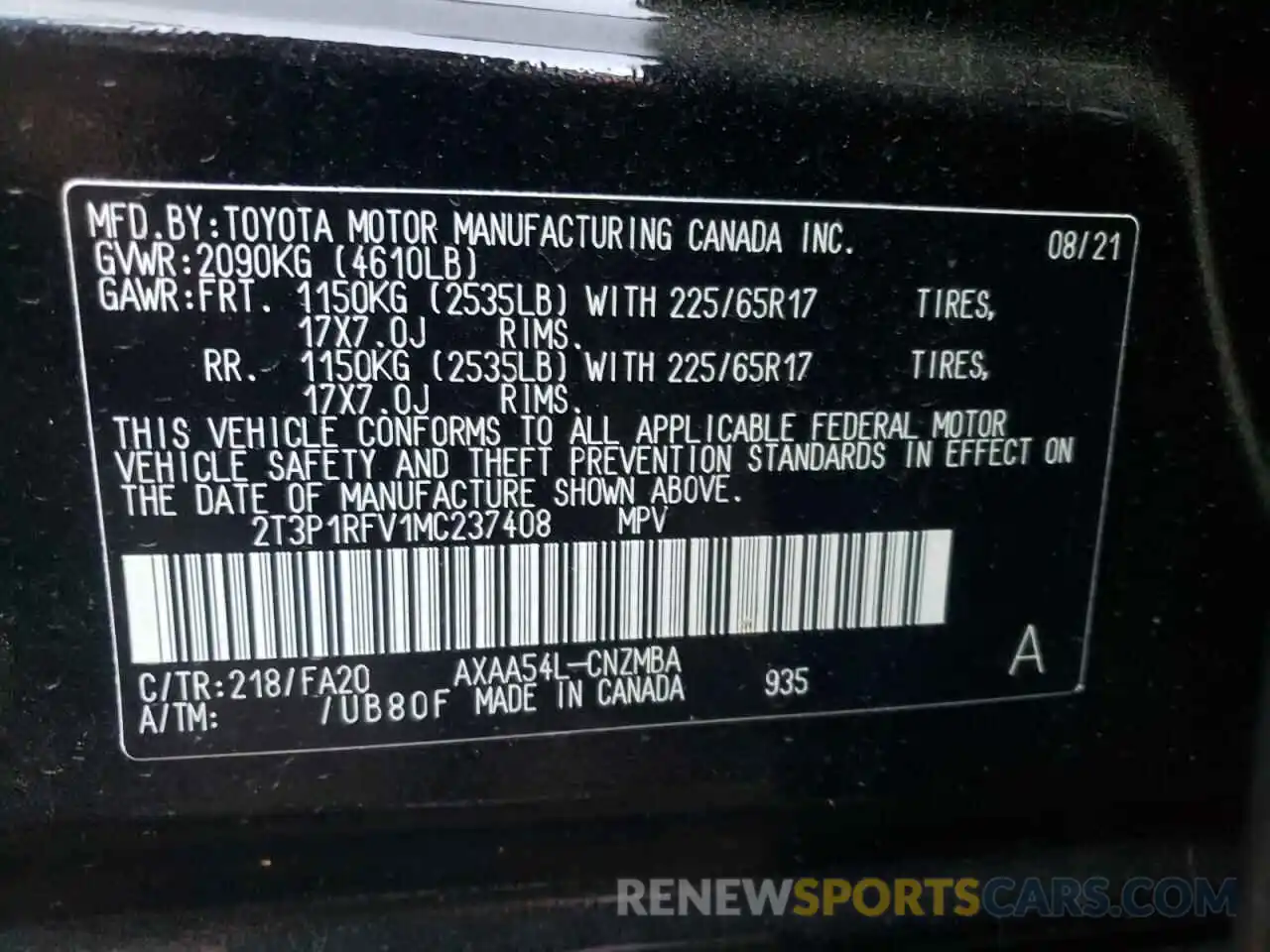 10 Фотография поврежденного автомобиля 2T3P1RFV1MC237408 TOYOTA RAV4 2021