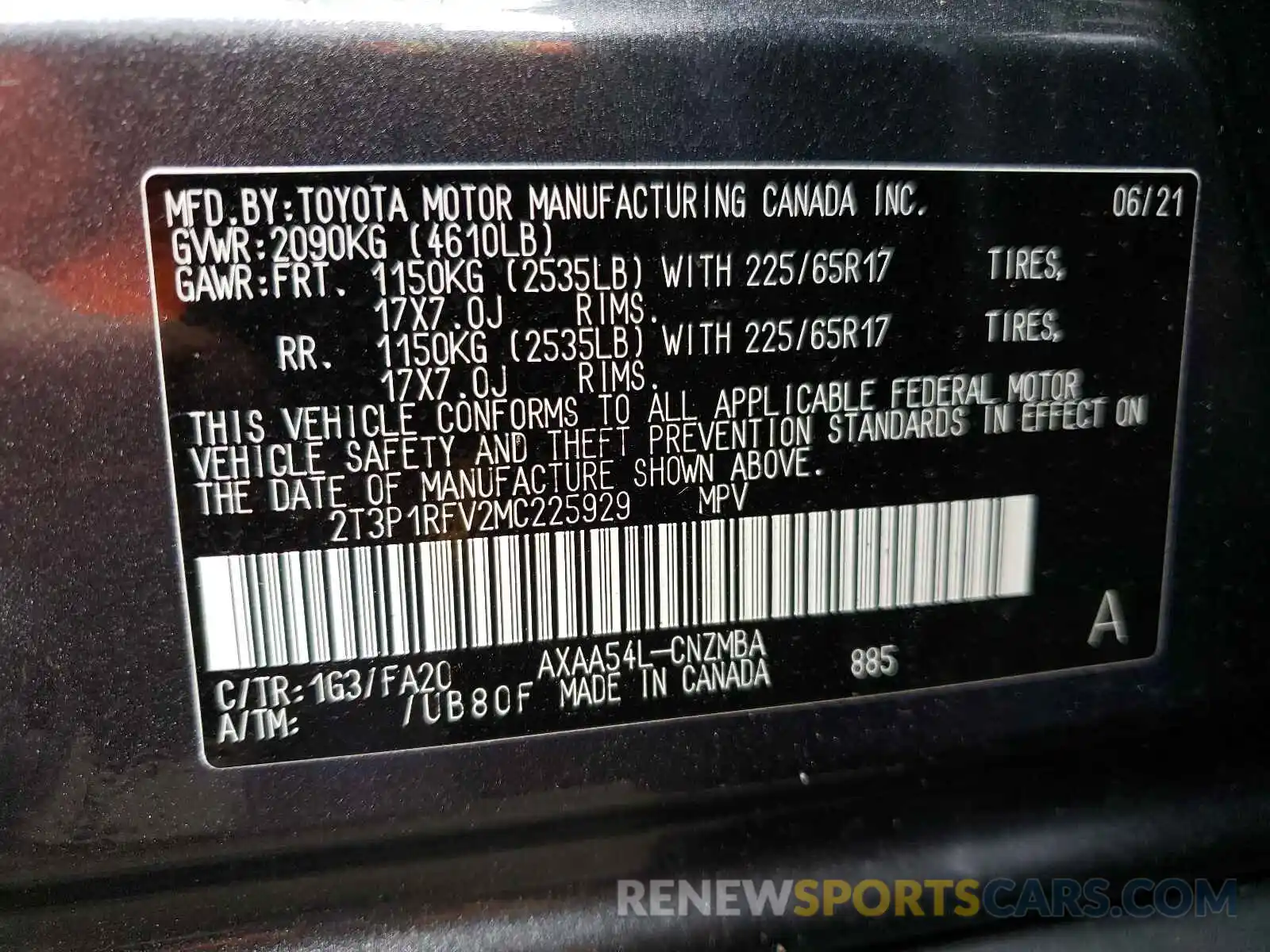 10 Фотография поврежденного автомобиля 2T3P1RFV2MC225929 TOYOTA RAV4 2021