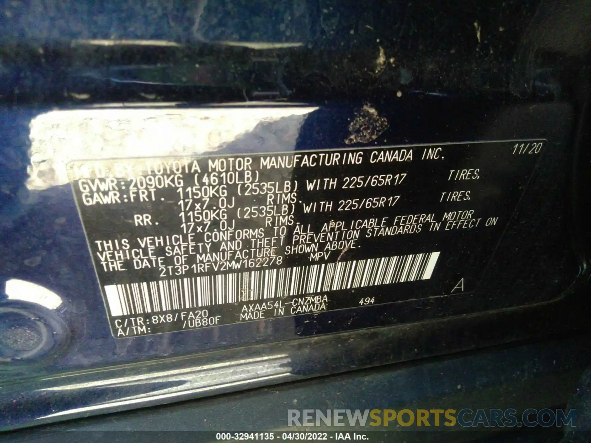 9 Фотография поврежденного автомобиля 2T3P1RFV2MW162278 TOYOTA RAV4 2021