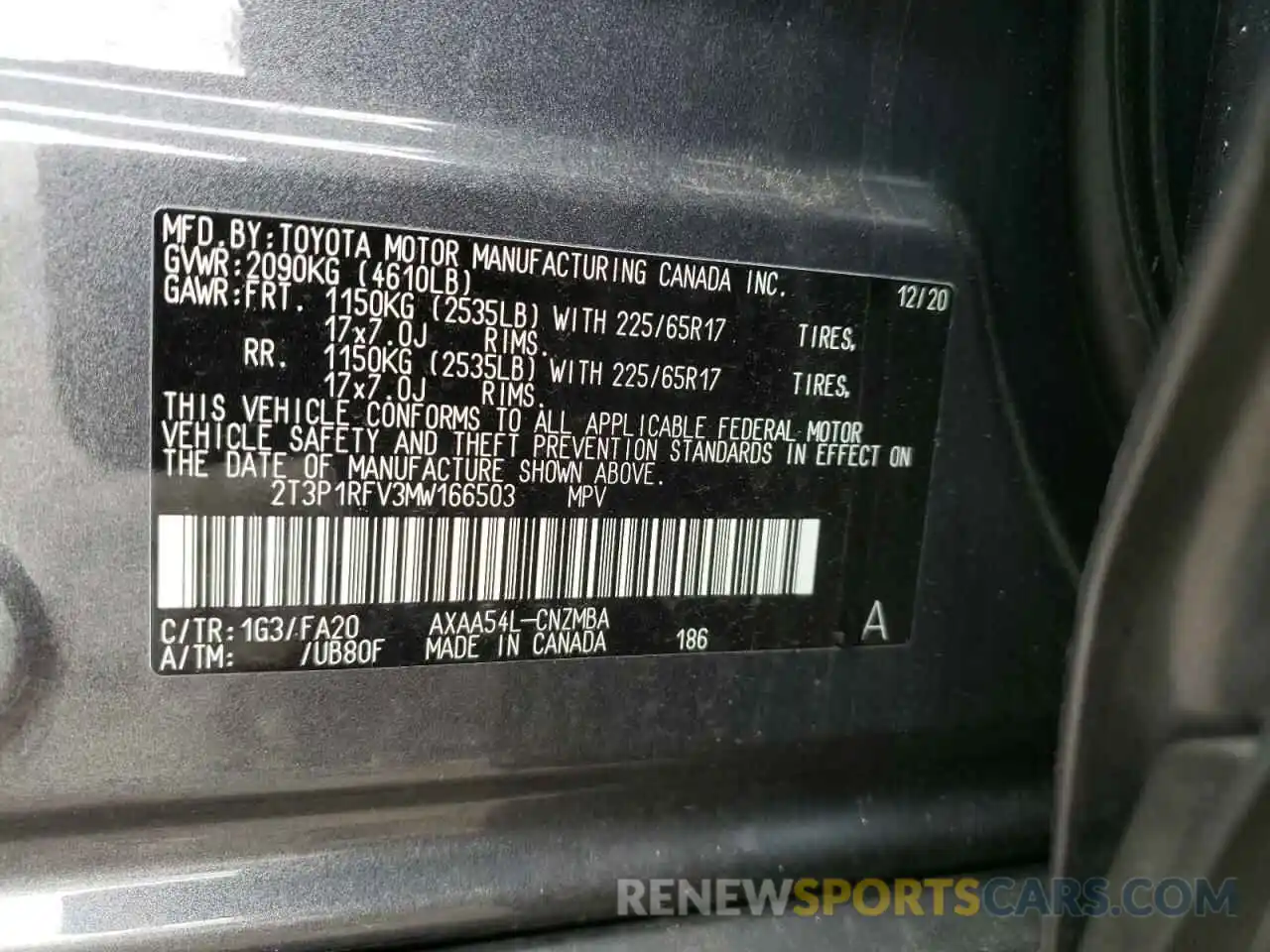 10 Фотография поврежденного автомобиля 2T3P1RFV3MW166503 TOYOTA RAV4 2021