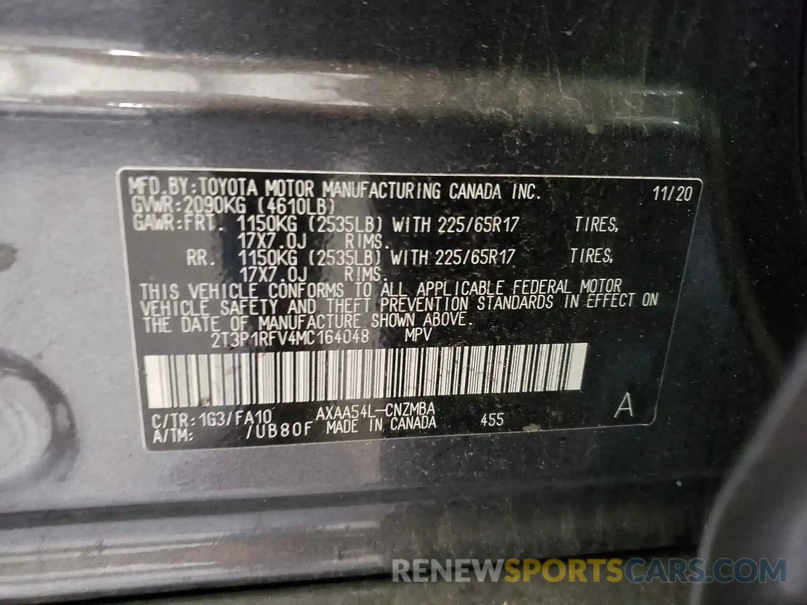 10 Фотография поврежденного автомобиля 2T3P1RFV4MC164048 TOYOTA RAV4 2021