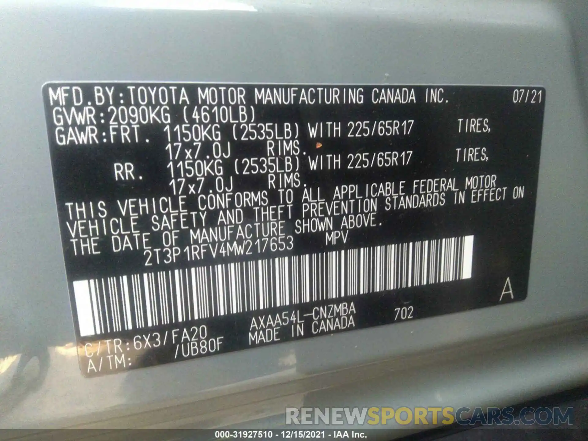 9 Фотография поврежденного автомобиля 2T3P1RFV4MW217653 TOYOTA RAV4 2021