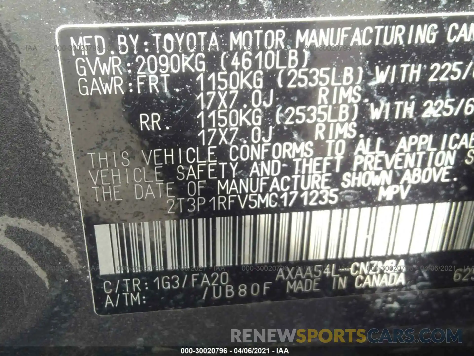 9 Фотография поврежденного автомобиля 2T3P1RFV5MC171235 TOYOTA RAV4 2021