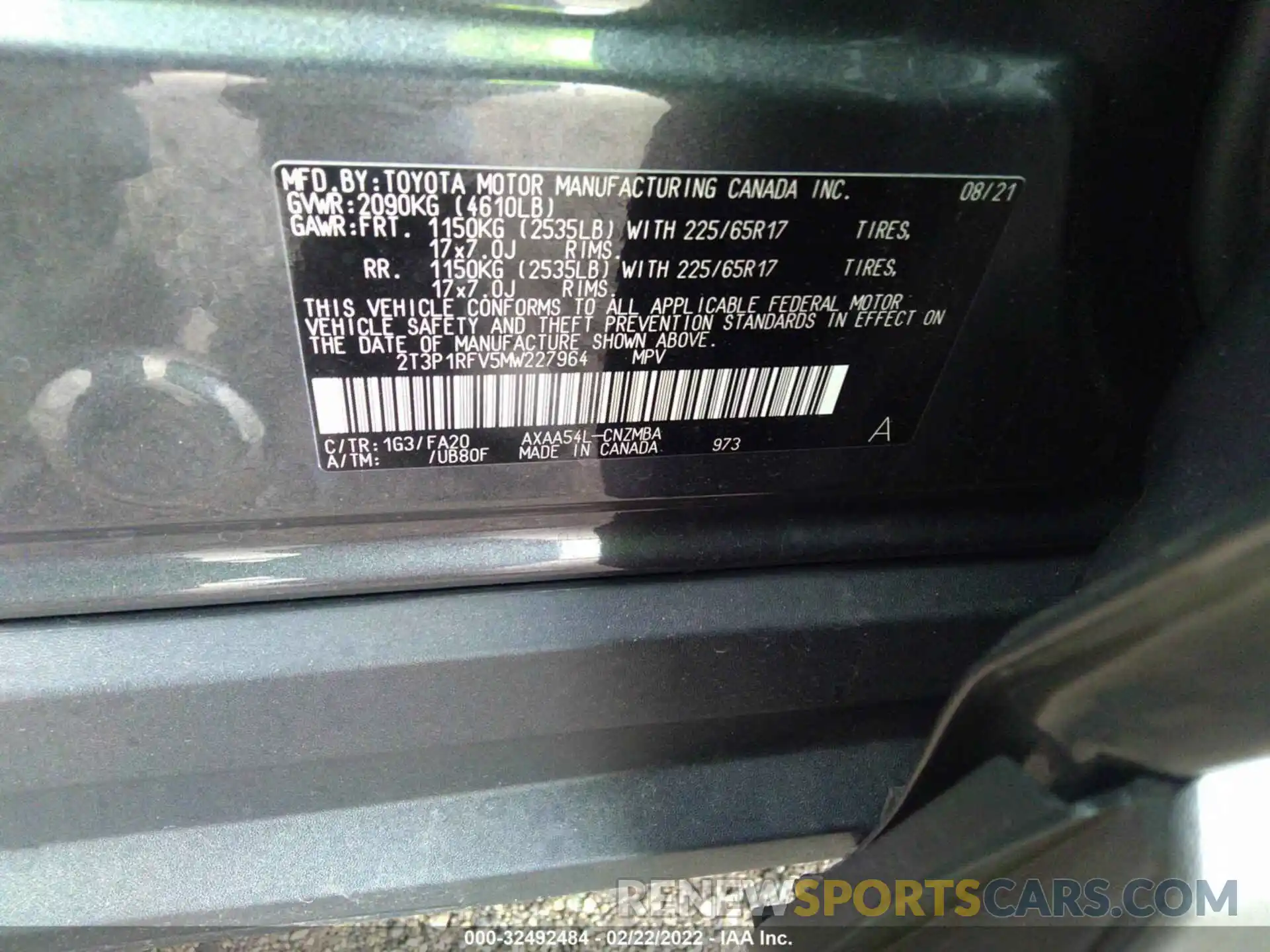 9 Фотография поврежденного автомобиля 2T3P1RFV5MW227964 TOYOTA RAV4 2021